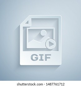 Paper cut GIF file document. Download gif button icon isolated on grey background. GIF file symbol. Paper art style. Vector Illustration