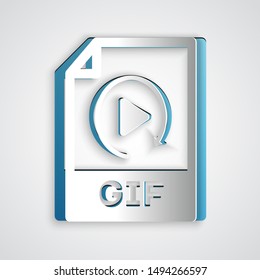 Paper cut GIF file document. Download gif button icon isolated on grey background. GIF file symbol. Paper art style. Vector Illustration