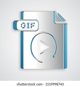 Paper cut GIF file document. Download gif button icon isolated on grey background. GIF file symbol. Paper art style. Vector Illustration