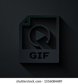 Paper cut GIF file document. Download gif button icon isolated on black background. GIF file symbol. Paper art style. Vector Illustration