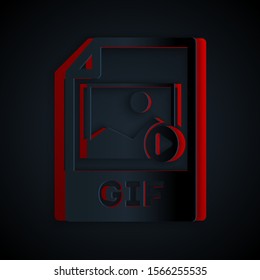Paper cut GIF file document. Download gif button icon isolated on black background. GIF file symbol. Paper art style. Vector Illustration