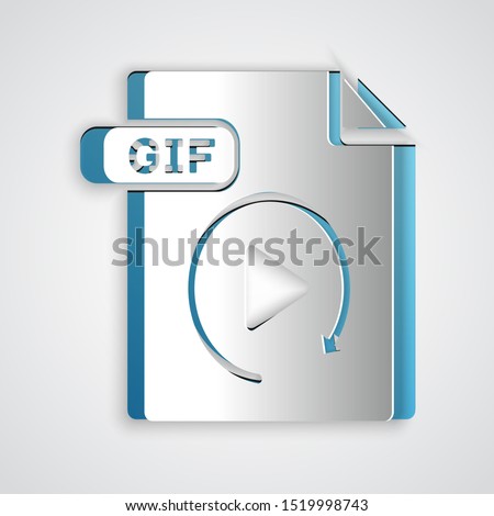 Paper cut GIF file document. Download gif button icon isolated on grey background. GIF file symbol. Paper art style. Vector Illustration