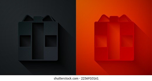 Paper cut Gift box icon isolated on black and red background. Paper art style. Vector