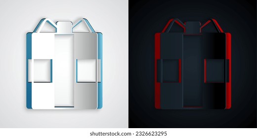 Paper cut Gift box icon isolated on grey and black background. Paper art style. Vector