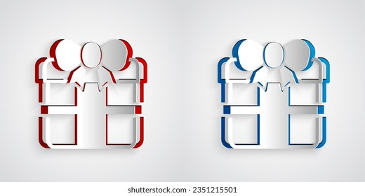 Paper cut Gift box icon isolated on grey background. Happy Birthday. Paper art style. Vector