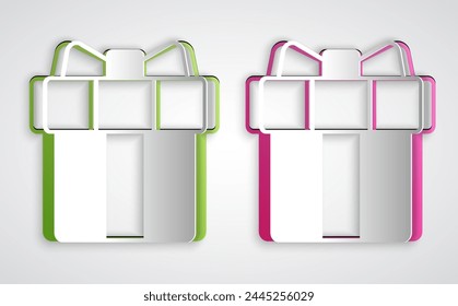 Paper cut Gift box icon isolated on grey background. 8 March. International Happy Women Day. Paper art style. Vector