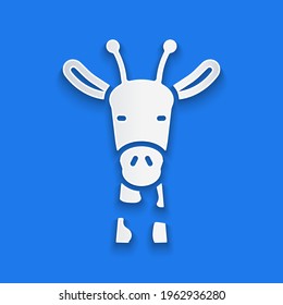 Paper cut Giraffe head icon isolated on blue background. Animal symbol. Paper art style. Vector
