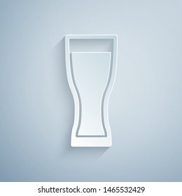 Paper cut Glass of beer icon isolated on grey background. Paper art style. Vector Illustration