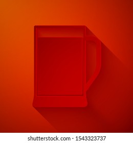 Paper cut Glass of beer icon isolated on red background. Paper art style. Vector Illustration