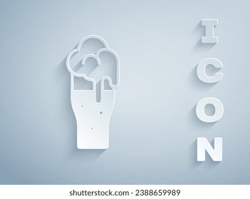 Paper cut Glass of beer icon isolated on grey background. Paper art style. Vector