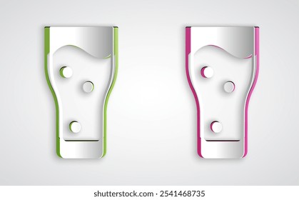 Paper cut Glass of beer icon isolated on grey background. Paper art style. Vector