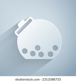 Paper cut Glass jar with candies inside icon isolated on grey background. Paper art style. Vector