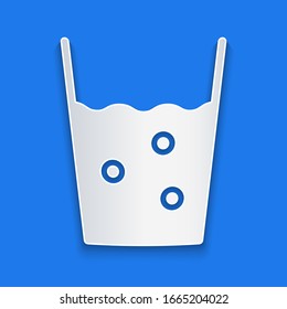 Paper cut Glass with water icon isolated on blue background. Soda glass. Paper art style. Vector Illustration
