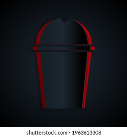 Paper cut Paper glass and water icon isolated on black background. Soda drink glass. Fresh cold beverage symbol. Paper art style. Vector Illustration