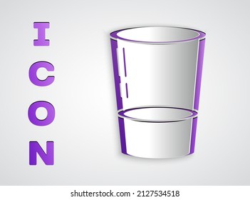 Paper cut Glass with water icon isolated on grey background. Soda glass. Paper art style. Vector Illustration