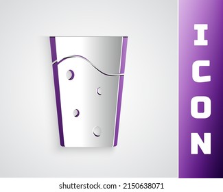 Paper cut Glass with water icon isolated on grey background. Soda glass. Paper art style. Vector