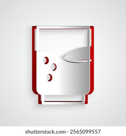 Paper cut Glass with water icon isolated on grey background. Soda glass. Paper art style. Vector Illustration