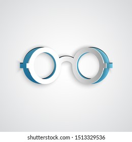 Paper cut Glasses icon isolated on grey background. Eyeglass frame symbol. Paper art style. Vector Illustration