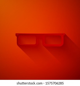 Paper cut Glasses icon isolated on red background. Eyeglass frame symbol. Paper art style. Vector Illustration