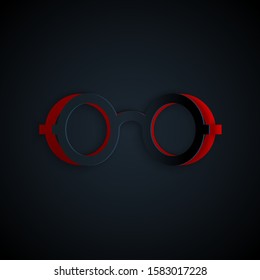 Paper cut Glasses icon isolated on black background. Eyeglass frame symbol. Paper art style. Vector Illustration