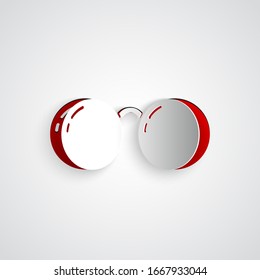 Paper cut Glasses icon isolated on grey background. Eyeglass frame symbol. Paper art style. Vector Illustration