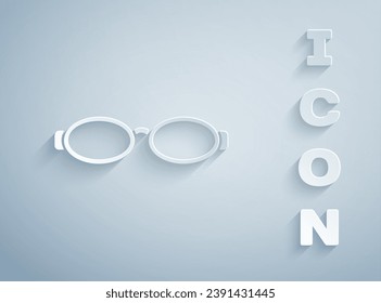 Paper cut Glasses for swimming icon isolated on grey background. Goggles sign. Diving underwater equipment. Paper art style. Vector Illustration