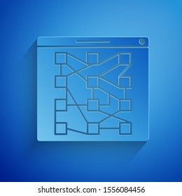 Paper cut Global technology or social network icon isolated on blue background. Paper art style. Vector Illustration