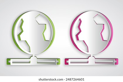 Paper cut Global technology or social network icon isolated on grey background. Paper art style. Vector