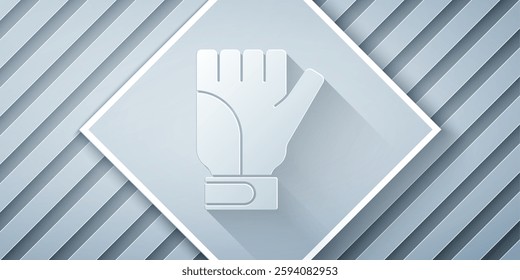 Paper cut Gloves icon isolated on grey background. Extreme sport. Sport equipment. Paper art style. Vector