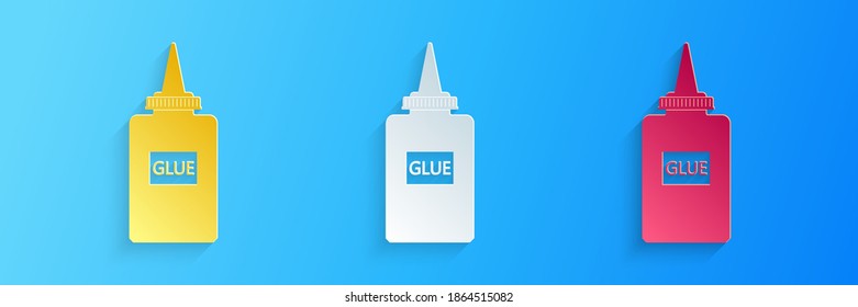 Paper cut Glue icon isolated on blue background. Paper art style. Vector.