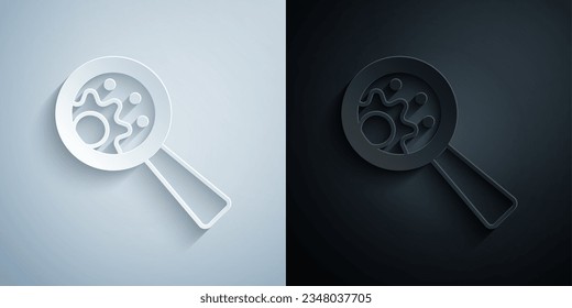 Paper cut GMO icon isolated on grey and black background. Genetically modified organism acronym. Dna food modification. Paper art style. Vector
