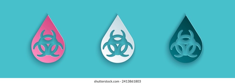 Paper cut GMO icon isolated on blue background. Genetically modified organism acronym. Dna food modification. Paper art style. Vector