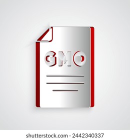 Paper cut GMO icon isolated on grey background. Genetically modified organism acronym. Dna food modification. Paper art style. Vector