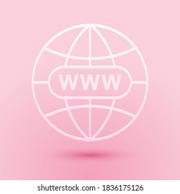 Paper cut Go To Web icon isolated on pink background. Www icon. Website pictogram. World wide web symbol. Internet symbol for your web site design, app. Paper art style. Vector.