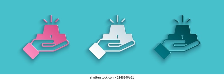 Paper cut Gold bars icon isolated on blue background. Banking business concept. Paper art style. Vector