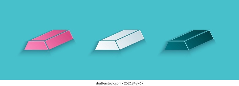 Paper cut Gold bars icon isolated on blue background. Banking business concept. Paper art style. Vector