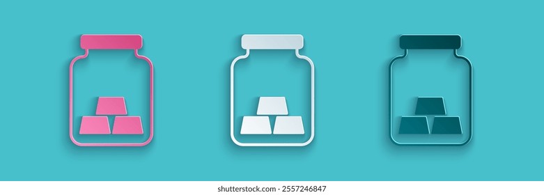 Paper cut Gold bars icon isolated on blue background. Banking business concept. Paper art style. Vector