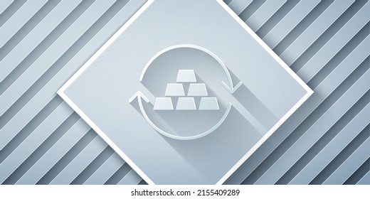 Paper cut Gold exchange money icon isolated on grey background. Money changer. Paper art style. Vector