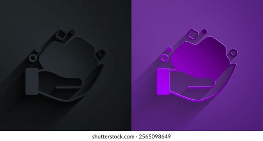 Paper cut Gold nugget icon isolated on black on purple background. Mineral boulder. Paper art style. Vector