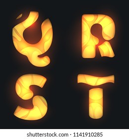 Paper cut golden letter Q R S T isolated on black background. Modern 3d design for advertising, branding greeting card, cover, poster, banner. Clear character of alphabet font. Vector illustration.