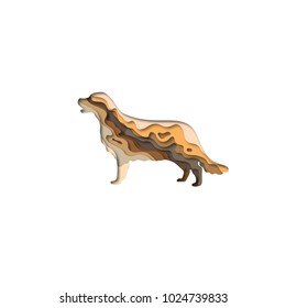 Paper cut golden retriever shape 3D origami. Trendy concept fashion design. Vector illustration