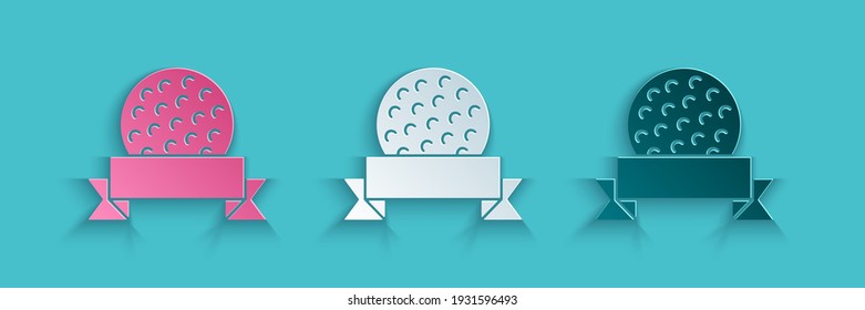 Paper cut Golf ball icon isolated on blue background. Paper art style. Vector