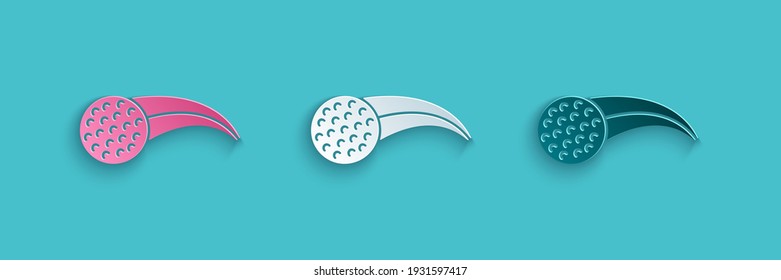 Paper cut Golf ball icon isolated on blue background. Paper art style. Vector