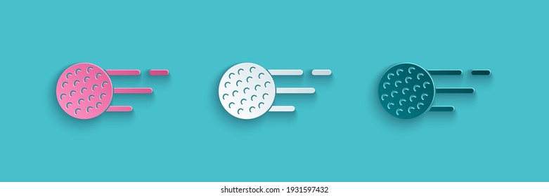 Paper cut Golf ball icon isolated on blue background. Paper art style. Vector