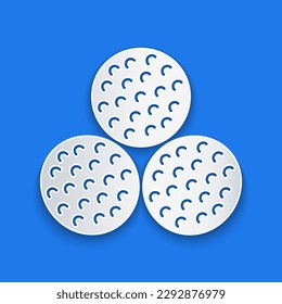 Paper cut Golf ball icon isolated on blue background. Paper art style. Vector