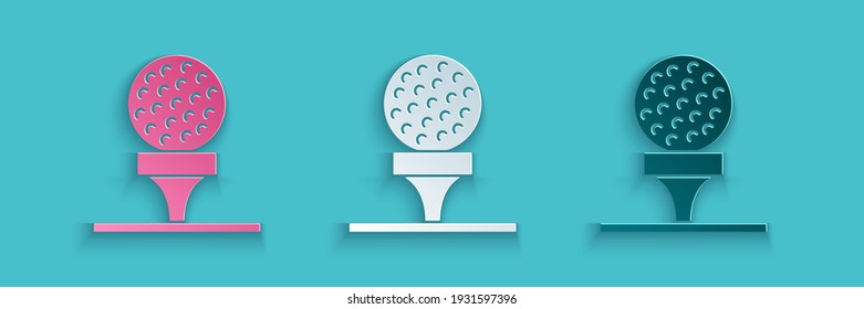Cortar papel Balón de golf en el icono aislado en fondo azul. Estilo de arte de papel. Vector
