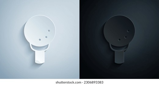 Paper cut Golf ball on tee icon isolated on grey and black background. Paper art style. Vector