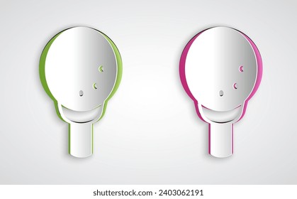 Paper cut Golf ball on tee icon isolated on grey background. Paper art style. Vector