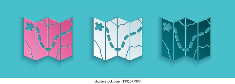 Paper cut Golf course layout icon isolated on blue background. Paper art style. Vector