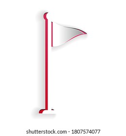 Paper cut Golf flag icon isolated on white background. Golf equipment or accessory. Paper art style. Vector.